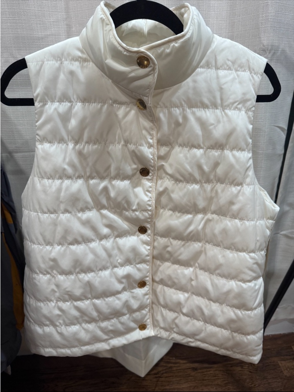 Michael Kors Cream Quilted Puffer Vest with Gold Buttons